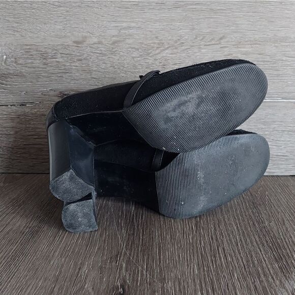 TOMMY GIRL BLACK SUEDE JEWELED HIGH HEEL LOAFERS 3.25" STACKED HEEL 7 - Picture 7 of 9